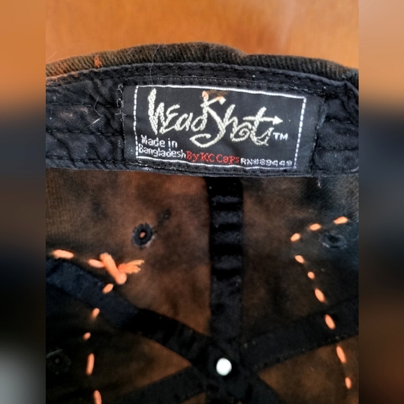 QUEER Camo Bleach Dyed Splatter Painted Hat (neon orange and camo) - Picture 8 of 8